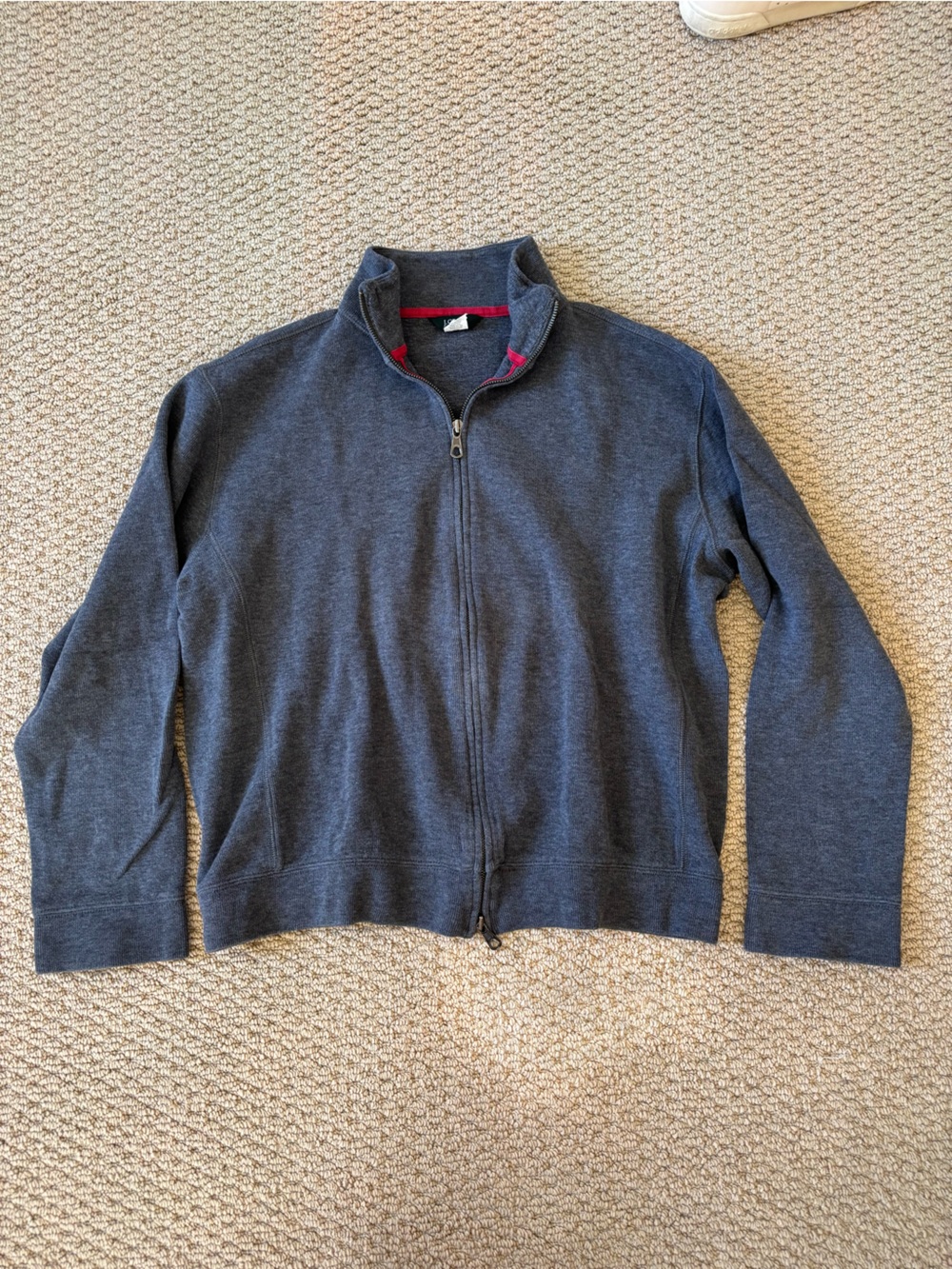 J. Crew Men's Full‑Zip Sweater Jacket - Charcoal with Red Trim